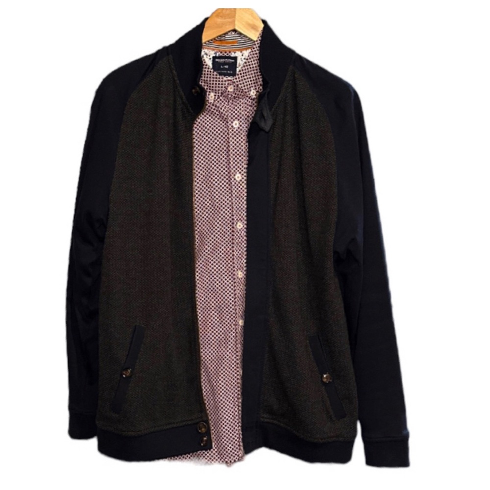 TED BAKER LONDON FULL ZIP MEN’S COTTON BOMBER STYLE KNITWEAR JACKET NAVY GRAY - Picture 12 of 12